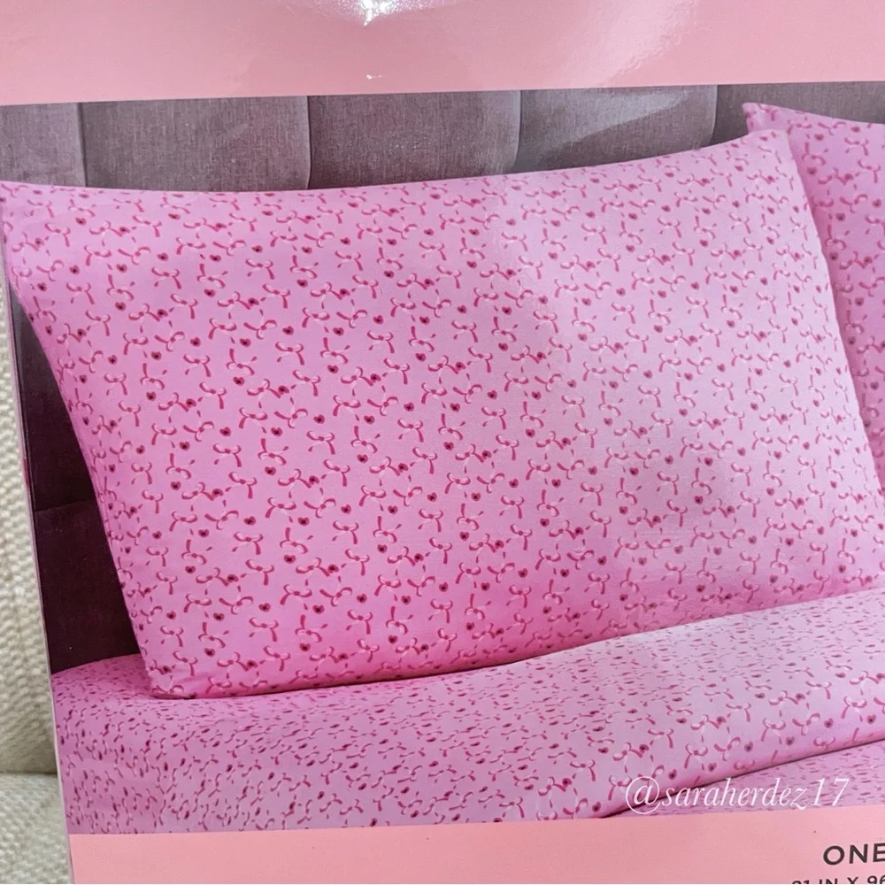 NEW Juicy Couture Full Sheet‎ Set Pink Bows Hearts 4 Piece Bedding
